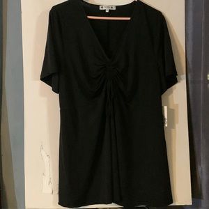 Short sleeve Black Polyester ruffles in front shirt